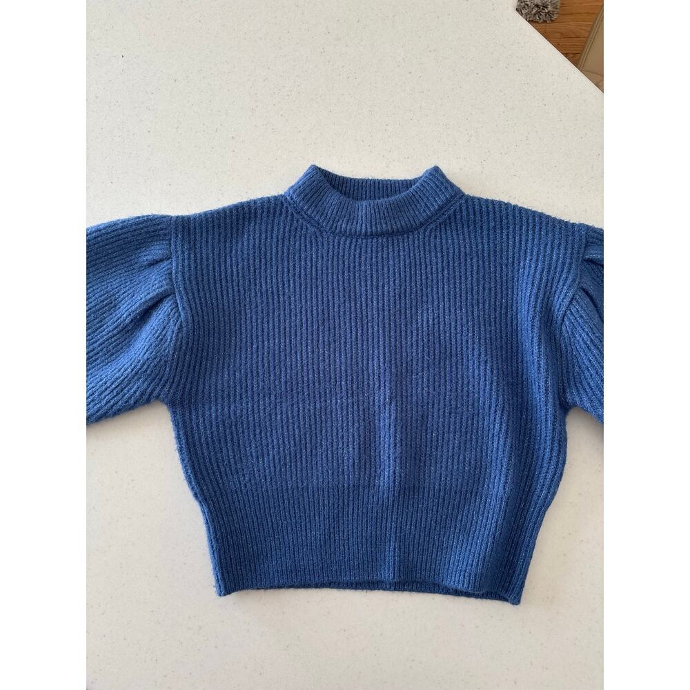 Forever 21 Women’s Blue Mock Neck Cropped Sweater Chunky Knit Pullover - Picture 7 of 15